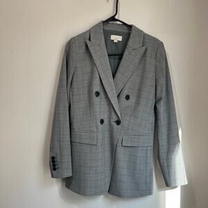 LOFT Blazer Size 2 Gray Plaid Double Breasted Career Office Jacket